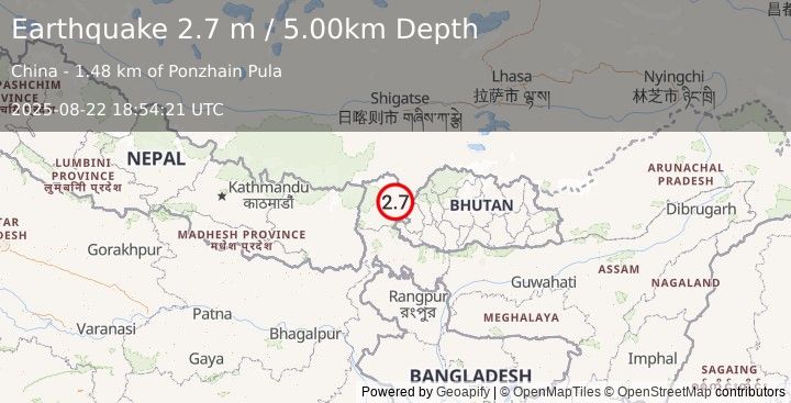 Earthquake SIKKIM, INDIA (2.7 m) (2025-08-22 18:54:21 UTC)