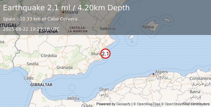 Earthquake SPAIN (2.1 ml) (2025-08-22 19:23:18 UTC)
