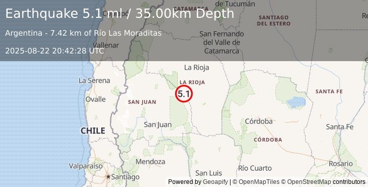 Earthquake LA RIOJA, ARGENTINA (4.9 mw) (2025-08-22 20:42:25 UTC)