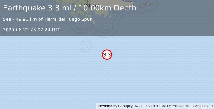 Earthquake DRAKE PASSAGE (3.3 ml) (2025-08-22 23:07:24 UTC)
