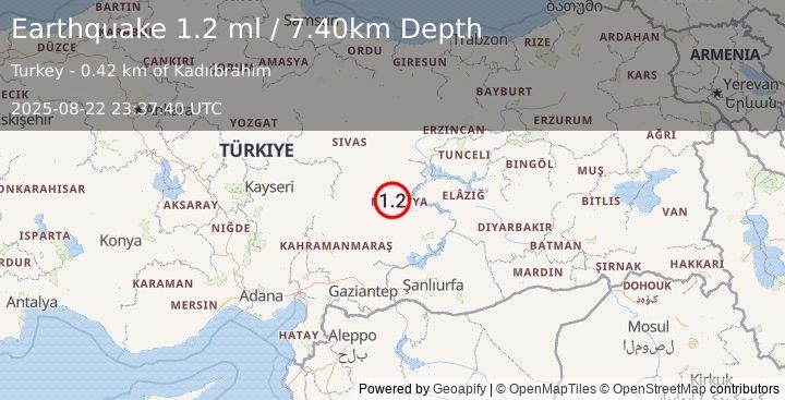 Earthquake CENTRAL TURKEY (1.2 ml) (2025-08-22 23:37:40 UTC)