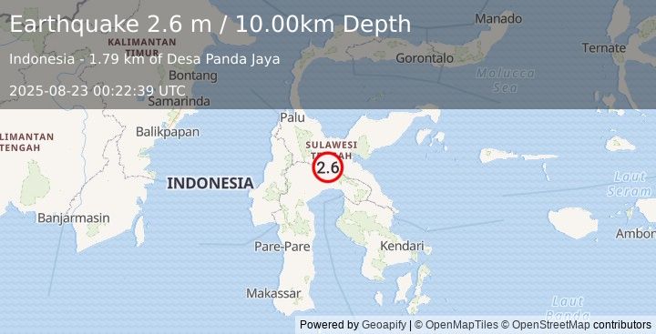 Earthquake SULAWESI, INDONESIA (2.6 m) (2025-08-23 00:22:39 UTC)