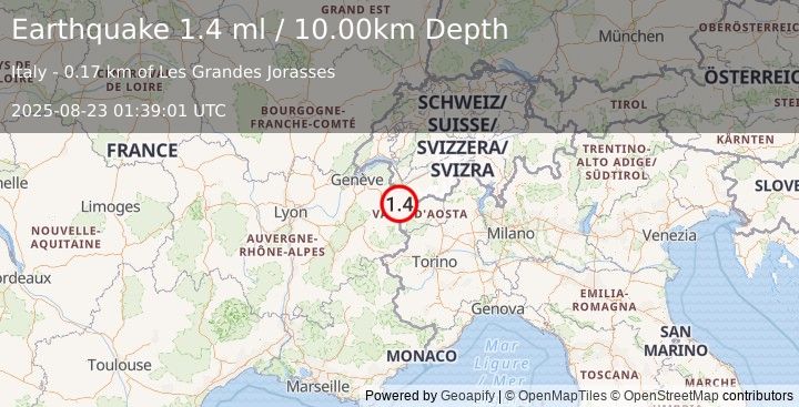 Earthquake FRANCE (1.4 ml) (2025-08-23 01:39:01 UTC)