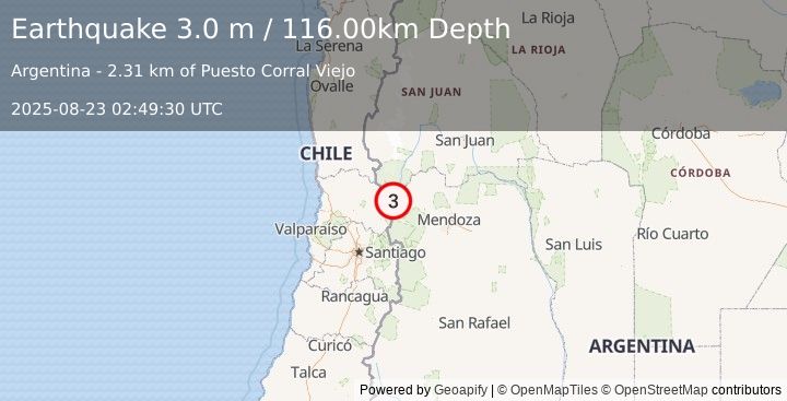 Earthquake MENDOZA, ARGENTINA (3.0 m) (2025-08-23 02:49:30 UTC)