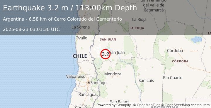 Earthquake SAN JUAN, ARGENTINA (3.2 m) (2025-08-23 03:01:30 UTC)