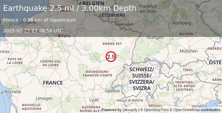 Earthquake FRANCE (2.5 ml) (2025-08-23 03:48:58 UTC)