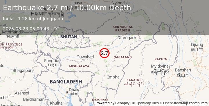 Earthquake ASSAM, INDIA (2.7 m) (2025-08-23 05:00:48 UTC)