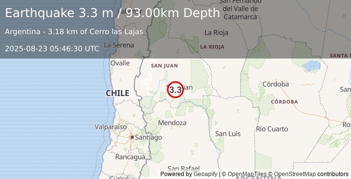 Earthquake SAN JUAN, ARGENTINA (3.3 m) (2025-08-23 05:46:30 UTC)