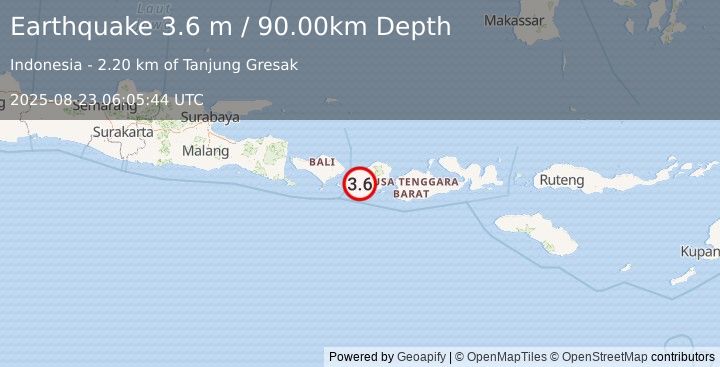 Earthquake LOMBOK REGION, INDONESIA (3.6 m) (2025-08-23 06:05:44 UTC)