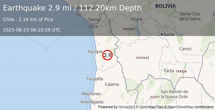 Earthquake TARAPACA, CHILE (2.9 ml) (2025-08-23 06:10:59 UTC)