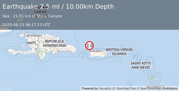 Earthquake PUERTO RICO REGION (3.4 md) (2025-08-23 06:17:16 UTC)