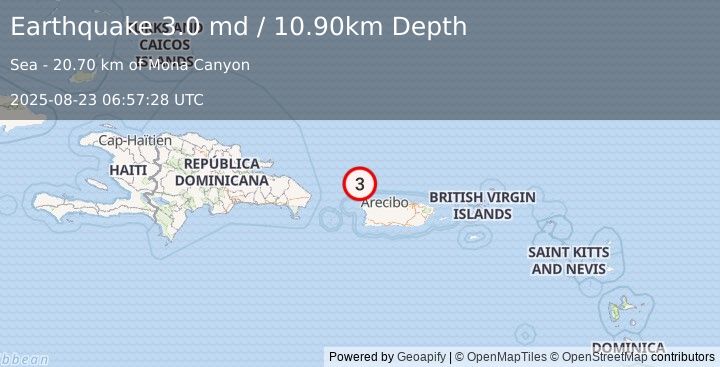 Earthquake PUERTO RICO REGION (3.0 md) (2025-08-23 06:57:28 UTC)