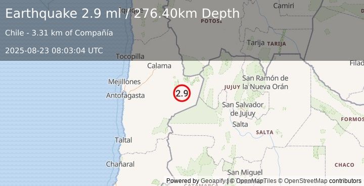 Earthquake ANTOFAGASTA, CHILE (2.9 ml) (2025-08-23 08:03:04 UTC)