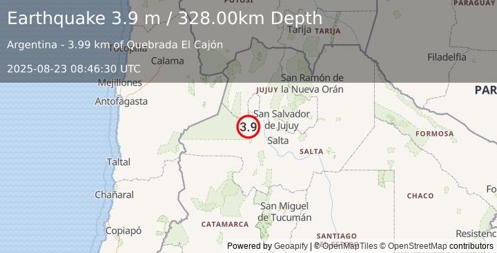 Earthquake ANTOFAGASTA, CHILE (3.7 m) (2025-08-23 08:46:32 UTC)