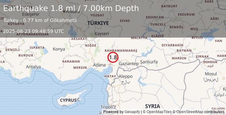 Earthquake CENTRAL TURKEY (1.8 ml) (2025-08-23 09:48:59 UTC)