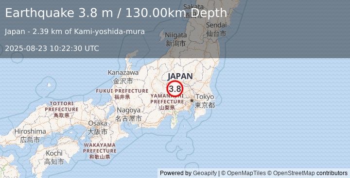 Earthquake EASTERN HONSHU, JAPAN (3.8 m) (2025-08-23 10:22:30 UTC)