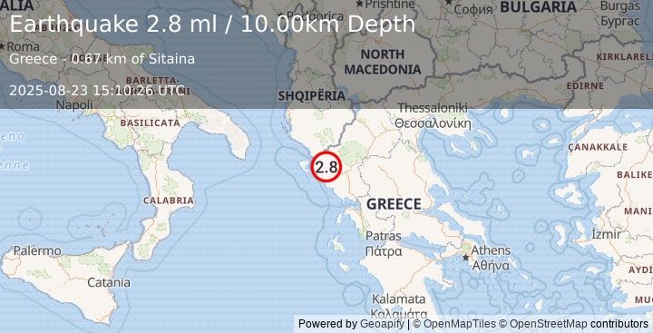 Earthquake GREECE (2.8 ml) (2025-08-23 15:10:26 UTC)