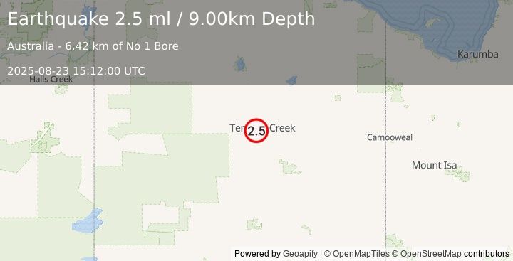 Earthquake NORTHERN TERRITORY, AUSTRALIA (2.5 ml) (2025-08-23 15:12:00 UTC)