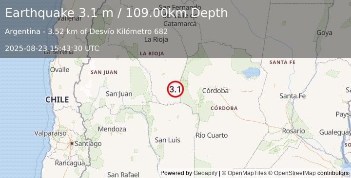 Earthquake LA RIOJA, ARGENTINA (3.1 m) (2025-08-23 15:43:30 UTC)