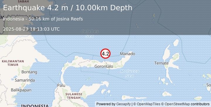 Earthquake MINAHASA, SULAWESI, INDONESIA (4.2 m) (2025-08-23 18:13:03 UTC)