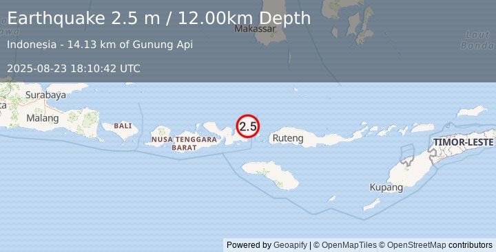 Earthquake FLORES REGION, INDONESIA (2.5 m) (2025-08-23 18:10:42 UTC)