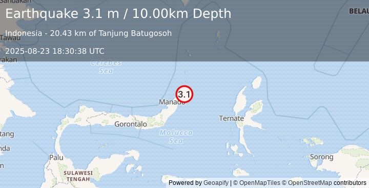 Earthquake MOLUCCA SEA (3.1 m) (2025-08-23 18:30:38 UTC)