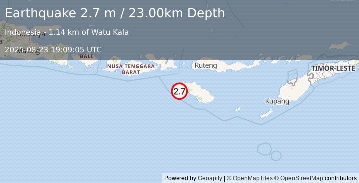 Earthquake SUMBA REGION, INDONESIA (2.7 m) (2025-08-23 19:09:05 UTC)