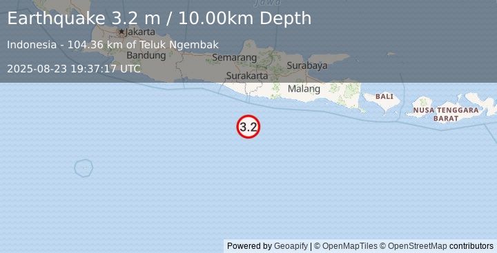 Earthquake SOUTH OF JAVA, INDONESIA (3.2 m) (2025-08-23 19:37:17 UTC)