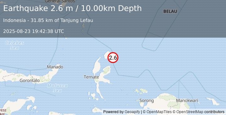 Earthquake HALMAHERA, INDONESIA (2.6 m) (2025-08-23 19:42:38 UTC)