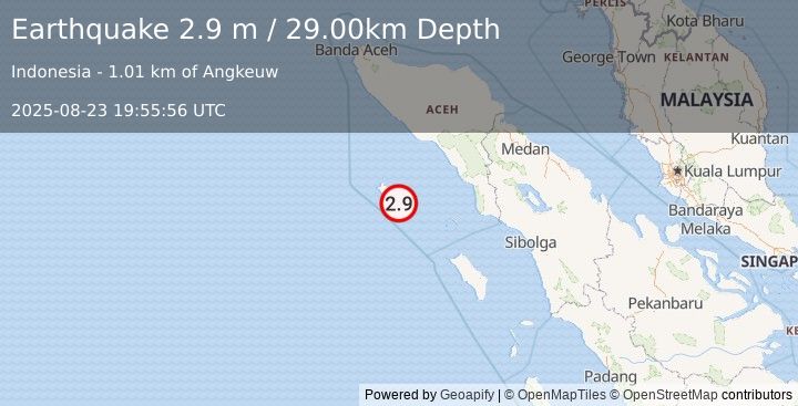 Earthquake SIMEULUE, INDONESIA (2.9 m) (2025-08-23 19:55:56 UTC)