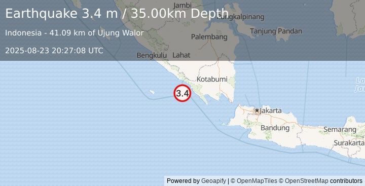Earthquake SOUTHERN SUMATRA, INDONESIA (3.4 m) (2025-08-23 20:27:08 UTC)