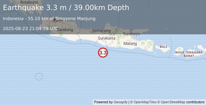 Earthquake JAVA, INDONESIA (3.3 m) (2025-08-23 21:04:59 UTC)