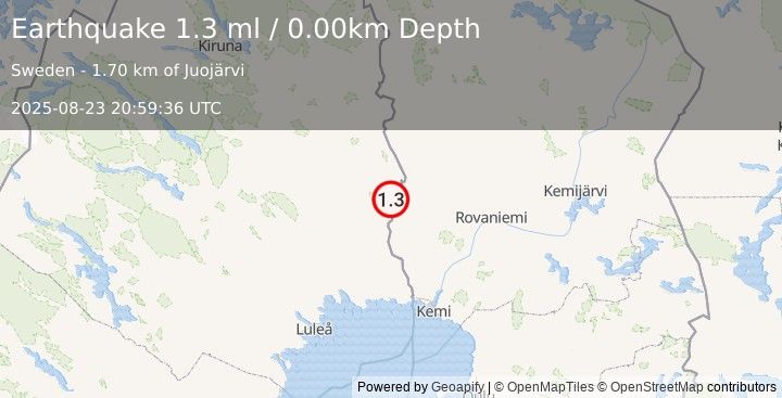 Earthquake SWEDEN (1.4 ml) (2025-08-23 20:59:35 UTC)