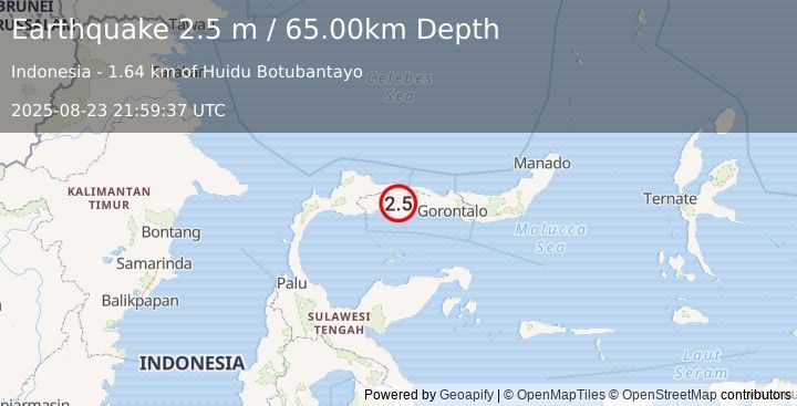 Earthquake MINAHASA, SULAWESI, INDONESIA (2.5 m) (2025-08-23 21:59:37 UTC)