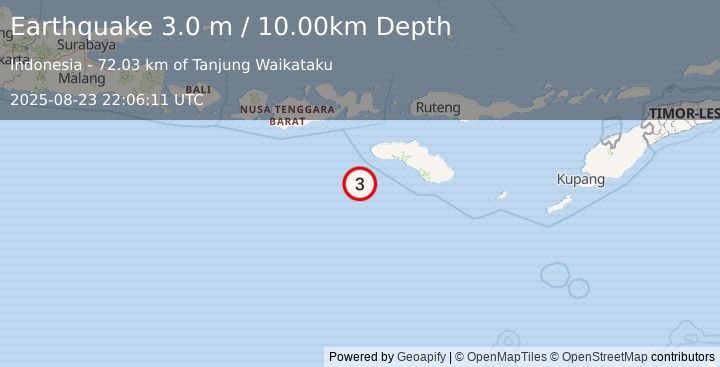 Earthquake SOUTH OF SUMBAWA, INDONESIA (3.0 m) (2025-08-23 22:06:11 UTC)