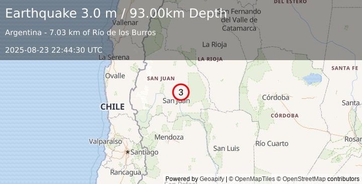 Earthquake SAN JUAN, ARGENTINA (3.0 m) (2025-08-23 22:44:30 UTC)