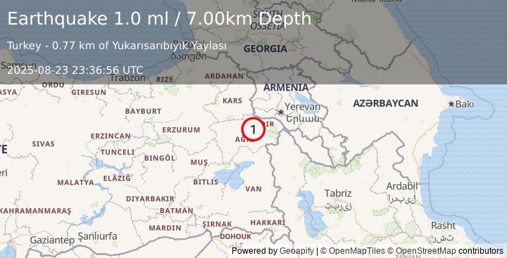 Earthquake EASTERN TURKEY (1.0 ml) (2025-08-23 23:36:56 UTC)