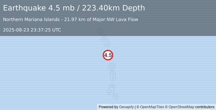 Earthquake PAGAN REG., N. MARIANA ISLANDS (4.5 mb) (2025-08-23 23:37:25 UTC)