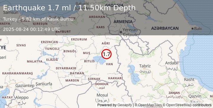 Earthquake EASTERN TURKEY (1.7 ml) (2025-08-24 00:12:49 UTC)