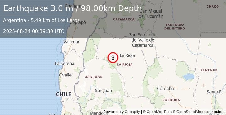 Earthquake LA RIOJA, ARGENTINA (3.0 m) (2025-08-24 00:39:30 UTC)