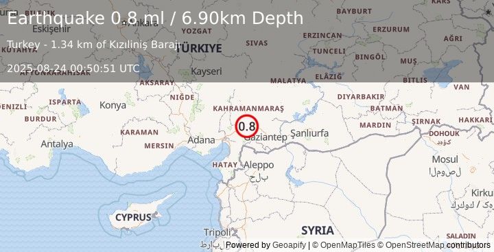 Earthquake CENTRAL TURKEY (0.8 ml) (2025-08-24 00:50:51 UTC)
