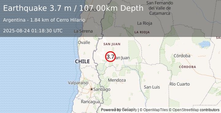 Earthquake SAN JUAN, ARGENTINA (3.7 m) (2025-08-24 01:18:30 UTC)