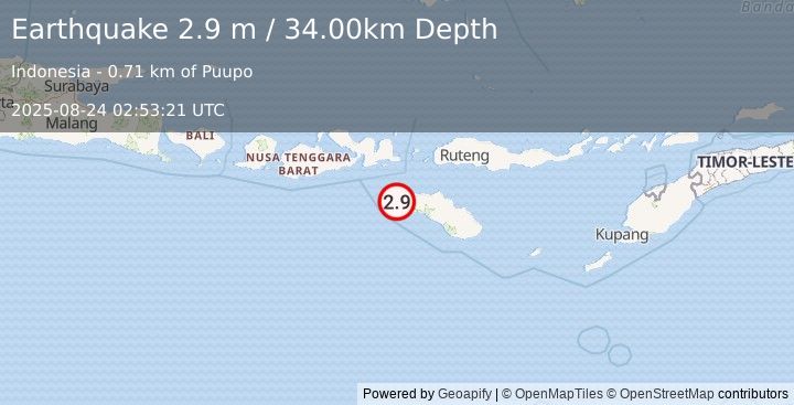 Earthquake SUMBA REGION, INDONESIA (2.9 m) (2025-08-24 02:53:21 UTC)