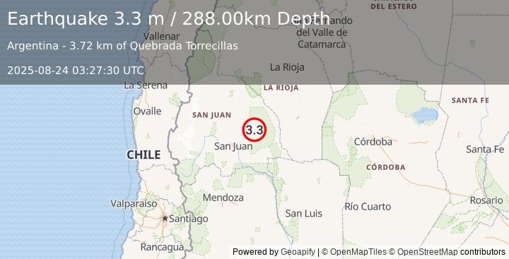Earthquake SAN JUAN, ARGENTINA (3.3 m) (2025-08-24 03:27:30 UTC)