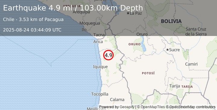 Earthquake TARAPACA, CHILE (5.0 mb) (2025-08-24 03:44:08 UTC)