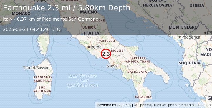 Earthquake SOUTHERN ITALY (2.3 ml) (2025-08-24 04:41:46 UTC)