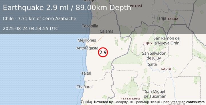 Earthquake ANTOFAGASTA, CHILE (2.9 ml) (2025-08-24 04:54:55 UTC)