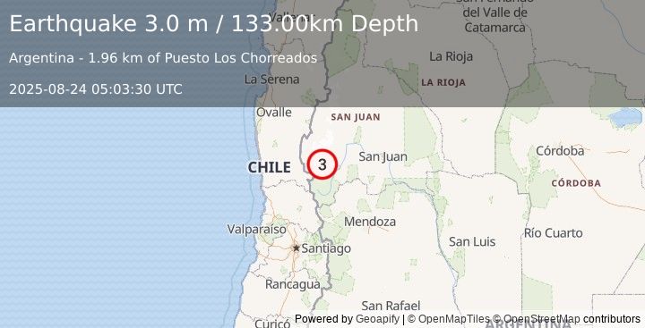 Earthquake SAN JUAN, ARGENTINA (3.0 m) (2025-08-24 05:03:30 UTC)