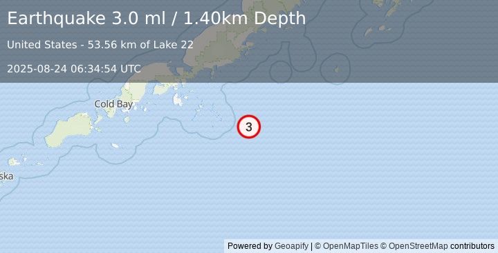 Earthquake SOUTH OF ALASKA (3.0 ml) (2025-08-24 06:34:54 UTC)