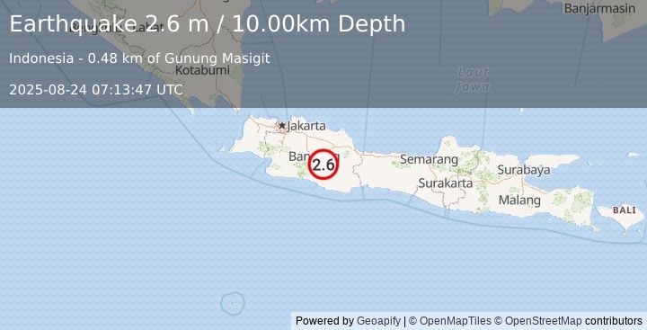 Earthquake JAVA, INDONESIA (2.6 m) (2025-08-24 07:13:47 UTC)